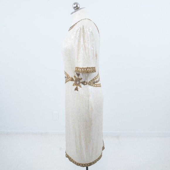 Vintage 10 Silk Versace-Style Sequin Dress White - Picture 5 of 12